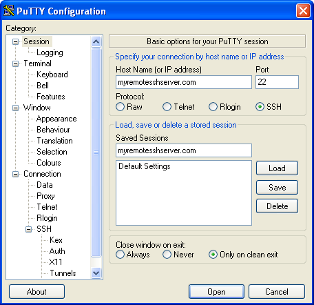 SSH putty session configuration SOCKS 5